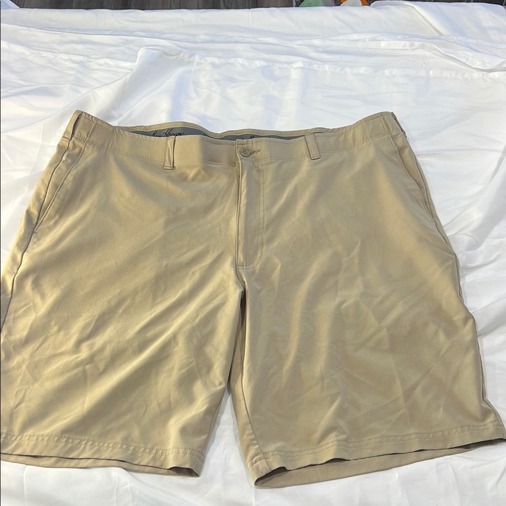 Hogan Tan Flat Front Shorts with Timeless Appeal